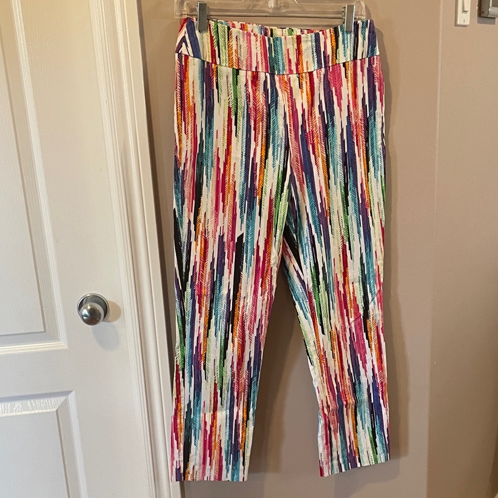Joseph Ribkoff Multicolor Feather Print Pants